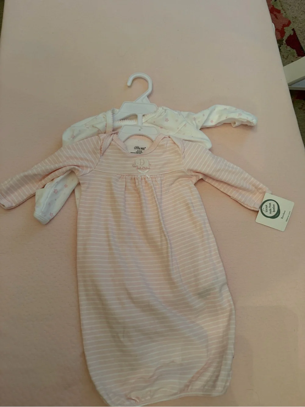 Little Me Pink and White Striped Baby Gown